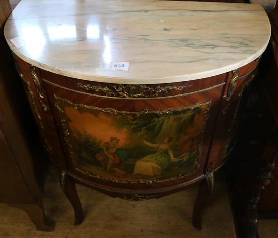 Painted demi-lune marble top commode(-)